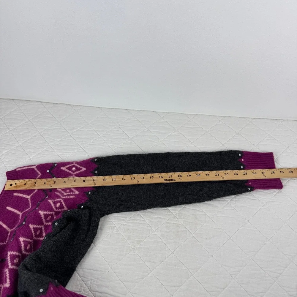 VTG! Context Wool Angora Blend Fair Isle Sequin Sweater Magenta Charcoal Gray XL